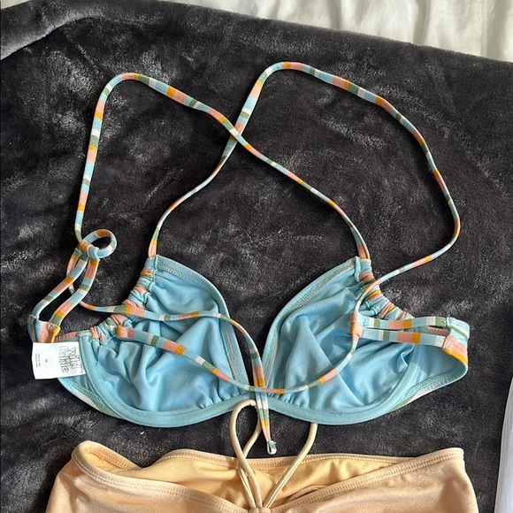 Striped Bikini Set underwire highwaisted cheeky White Cover-Up S/M glam retro - Picture 5 of 9